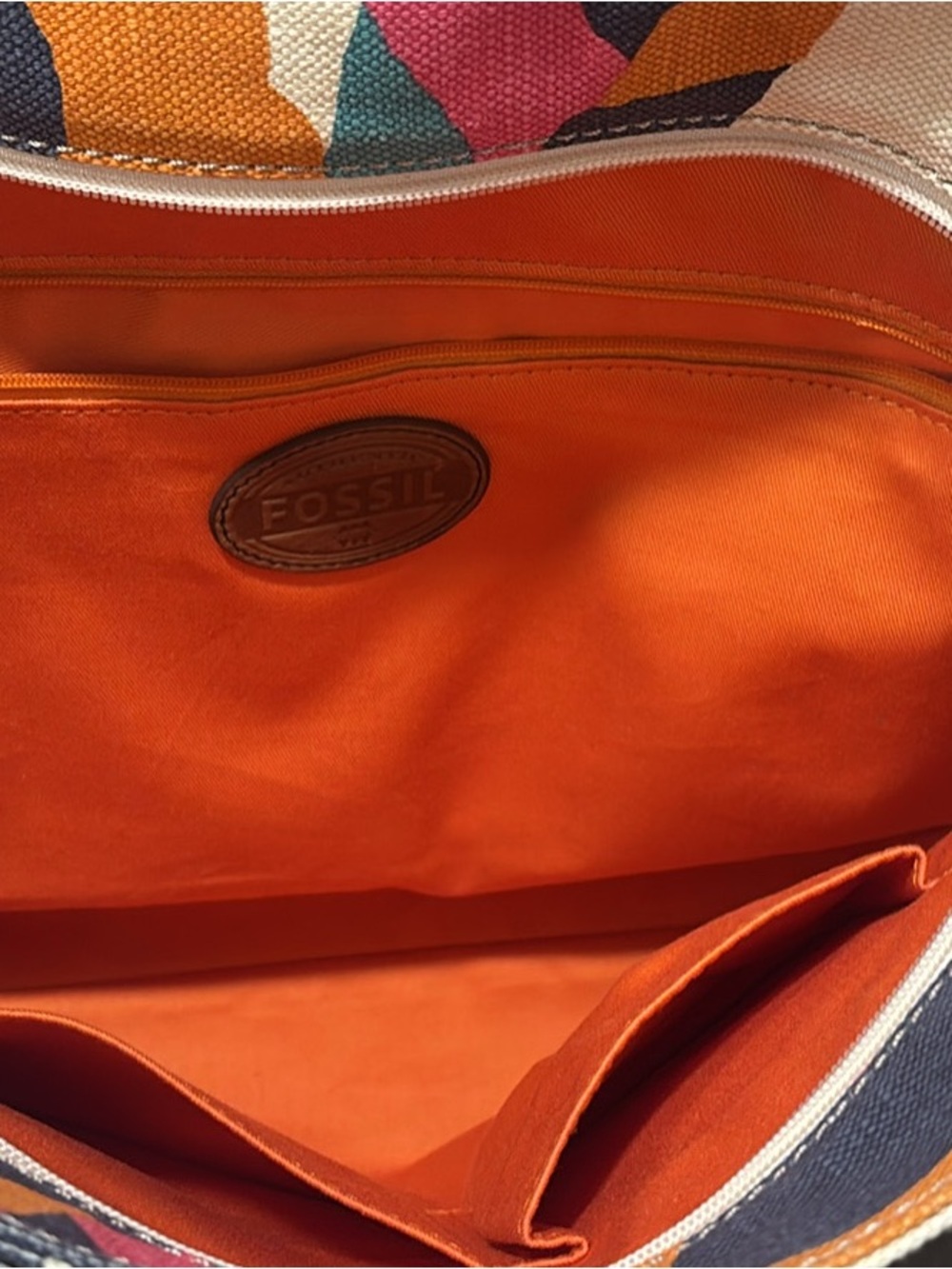 Fossil Canvas Floral Tote in Cream, Teal, Pink, Orange, Navy - Picture 4 of 5